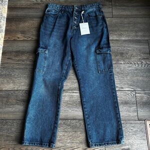 NWT KanCan High Rise Button Fly Cargo Blue Jeans Y2K Sz 9/28